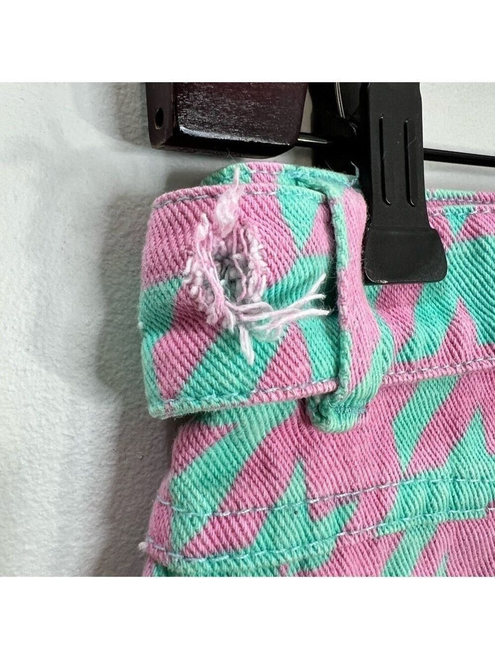 Signature 8 aqua pink houndstooth check belted denim mini skirt M - Picture 11 of 11